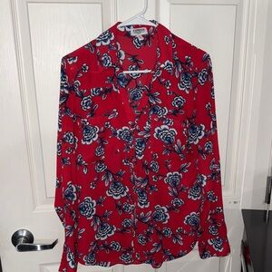 Express Red and Blue Floral Women's Blouse